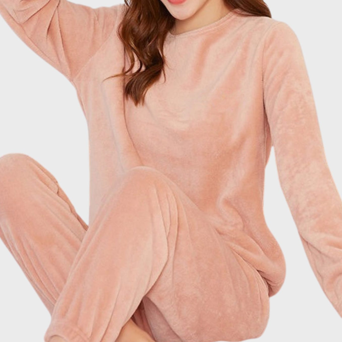 Women's Fleece Two-Piece Loungewear Set Relaxed-Fit Sweatshirt Jogger - Pink