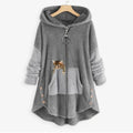 Women's Fleece Zip-Up Hooded Sweater Plush Cat Pocket Coat - Gray