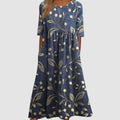 Women's Floral Embroidered Flattering Occasion Dress - Navy Blue