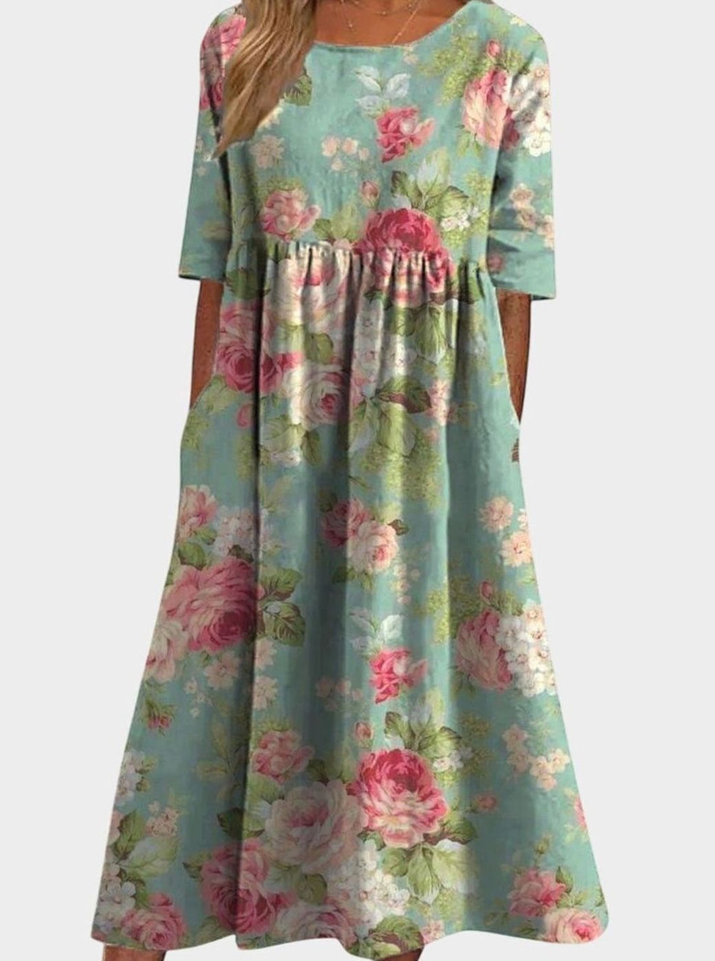 Women's Floral Embroidered Flattering Occasion Dress - Mint Green