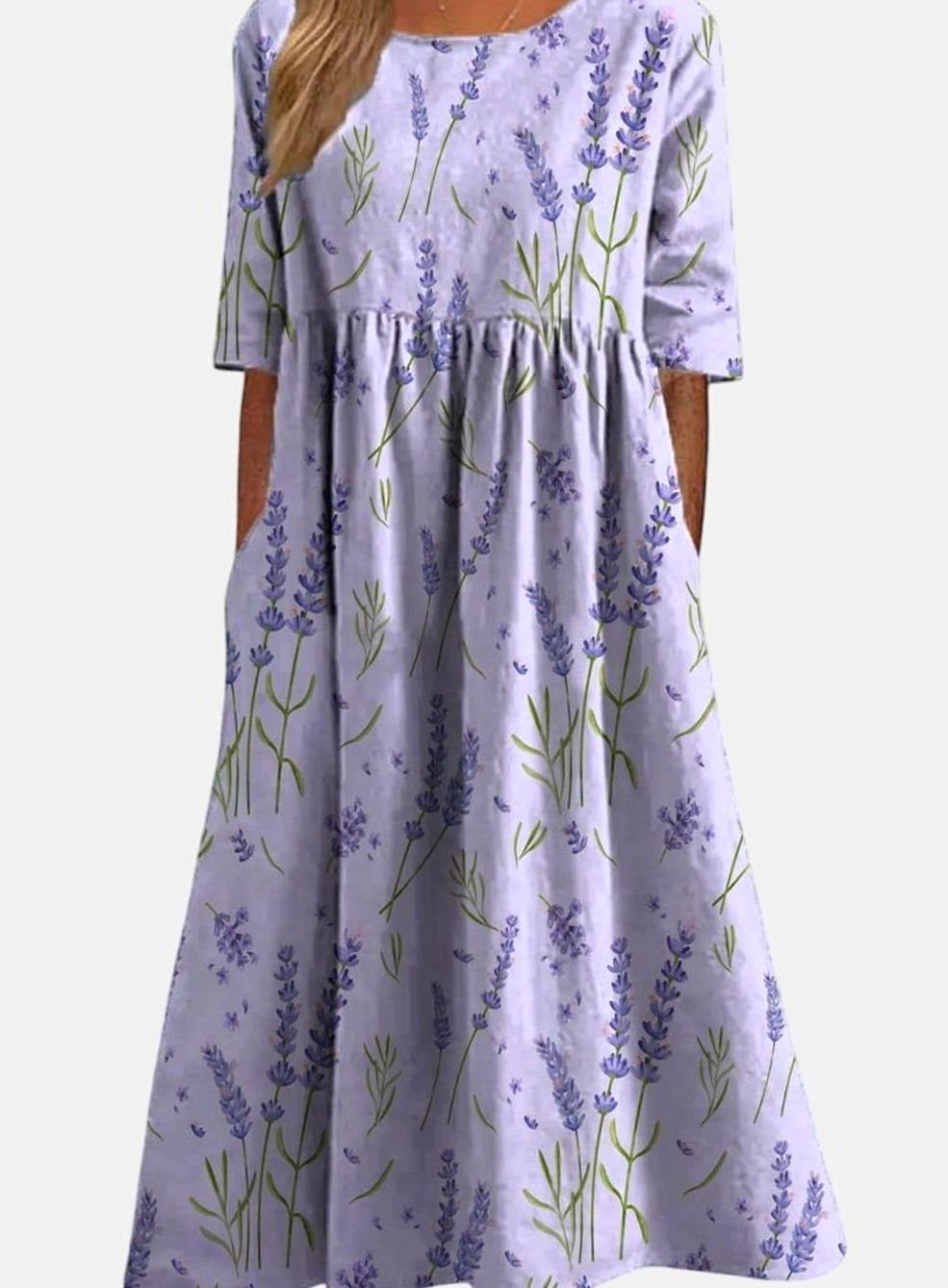 Women's Floral Embroidered Flattering Occasion Dress - Lavender