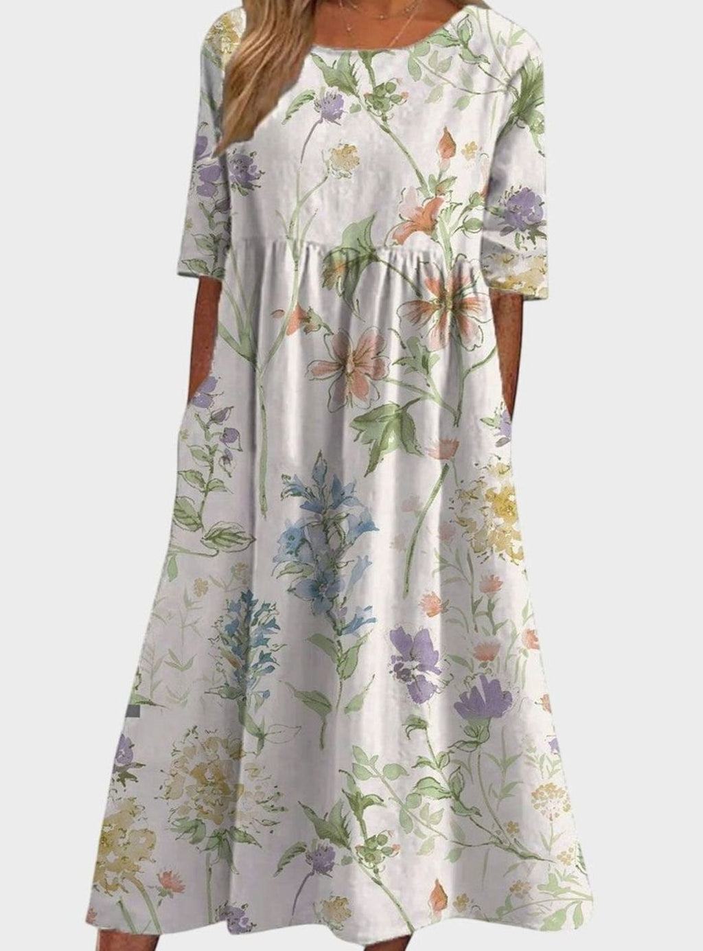 Women's Floral Embroidered Flattering Occasion Dress - White
