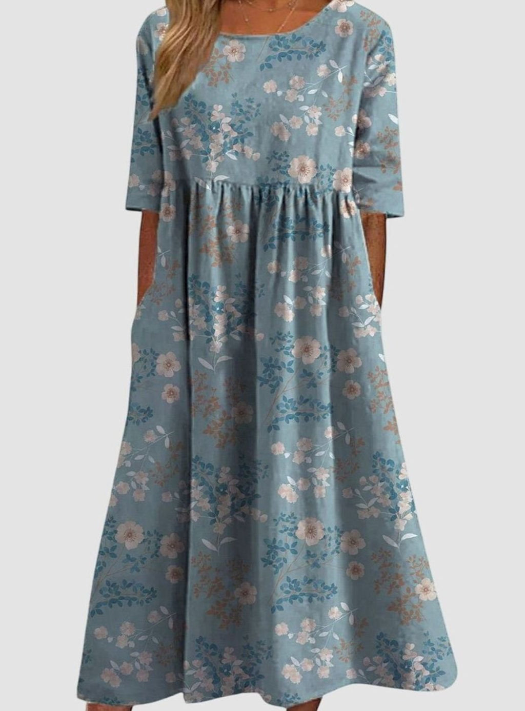 Women's Floral Embroidered Flattering Occasion Dress - Light Blue