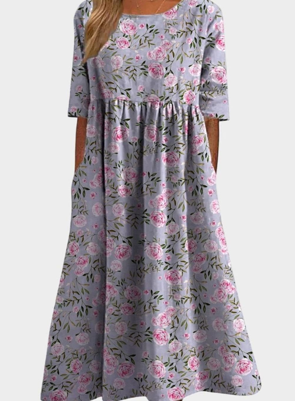 Women's Floral Embroidered Flattering Occasion Dress - Dusty Lilac