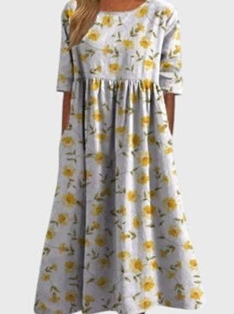 Women's Floral Embroidered Flattering Occasion Dress - Light Yellow