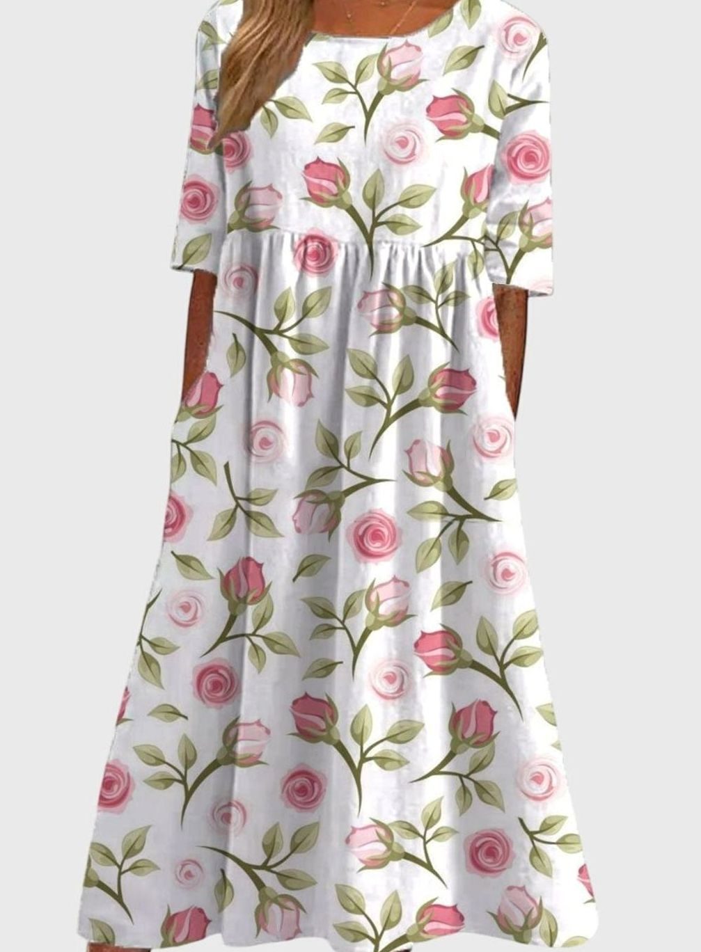 Women's Floral Embroidered Flattering Occasion Dress - White Pink