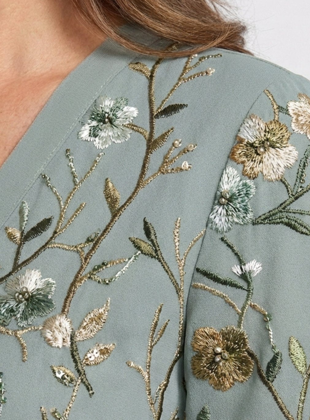 Women's Floral Embroidered V-Neck Elbow-Sleeve Maxi Dress