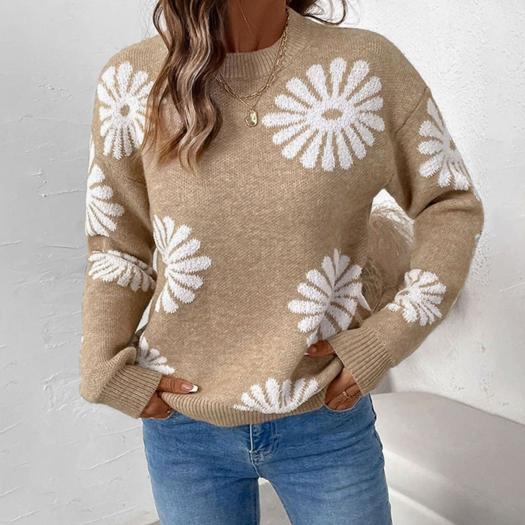 Women's Floral Intarsia Knit Relaxed-Fit Crewneck Sweater