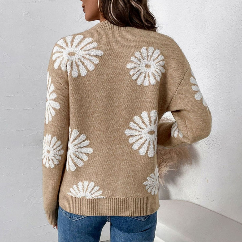 Women's Floral Intarsia Knit Relaxed-Fit Crewneck Sweater