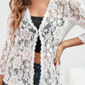 Women's Floral Lace Open-Front 3/4 Sleeve Cardigan - White