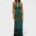 Women's Floral Print Halter Keyhole Maxi Dress
