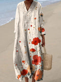 Women's Floral Print Long Sleeve Oversized Dress V-Neck Midi - Multicolor