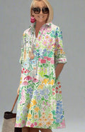 Women's Floral Print V-Neck Oversized Dress - Multicolored Floral