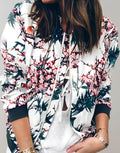 Women's Floral Print Zip-Up Bomber Jacket, White - White