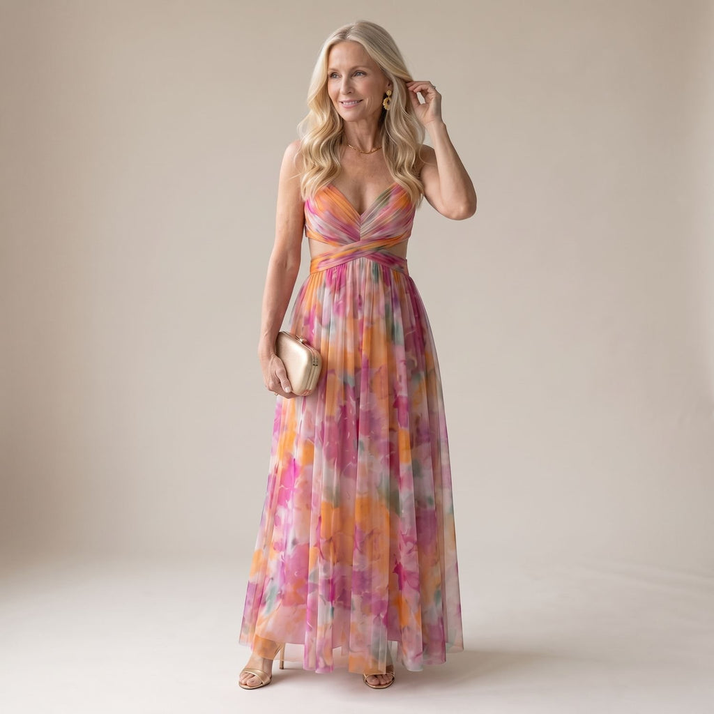 Women's Floral Spaghetti-Strap Wrap Bodice Maxi Dress - Multicolor