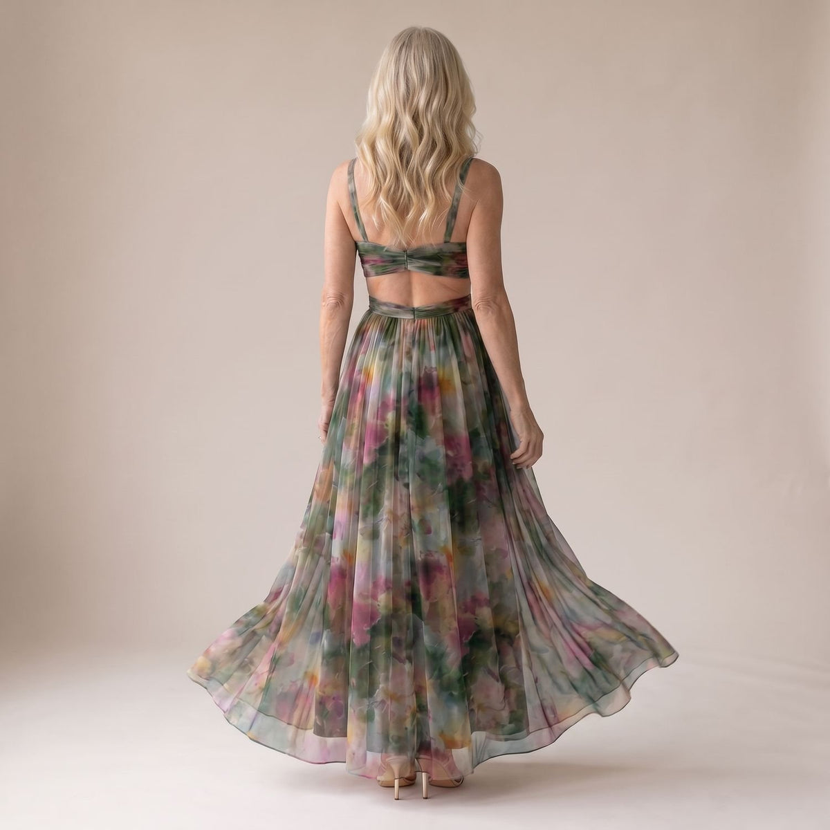 Women's Floral Spaghetti-Strap Wrap Bodice Maxi Dress