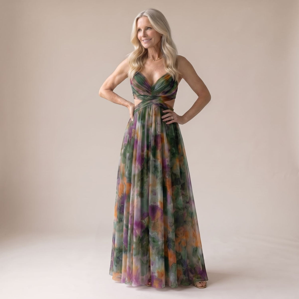 Women's Floral Spaghetti-Strap Wrap Bodice Maxi Dress