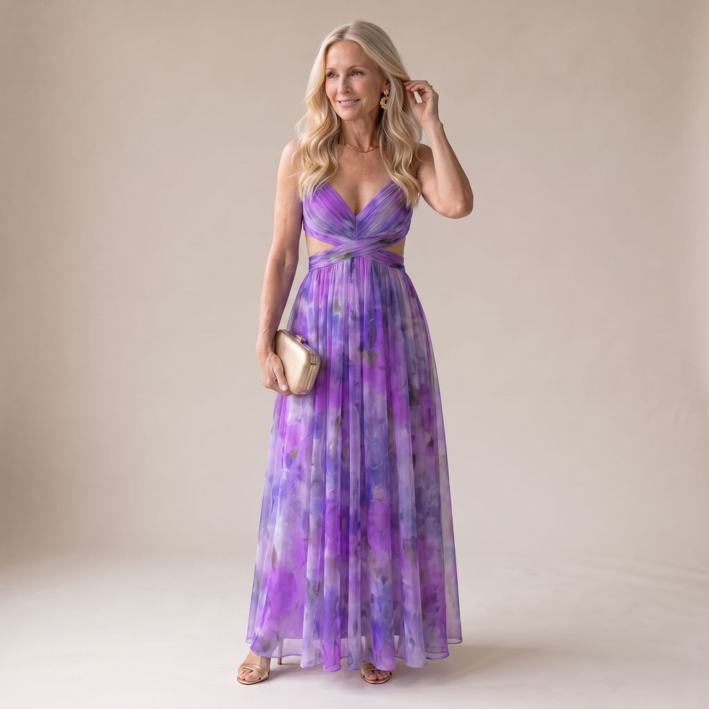 Women's Floral Spaghetti-Strap Wrap Bodice Maxi Dress - Purple
