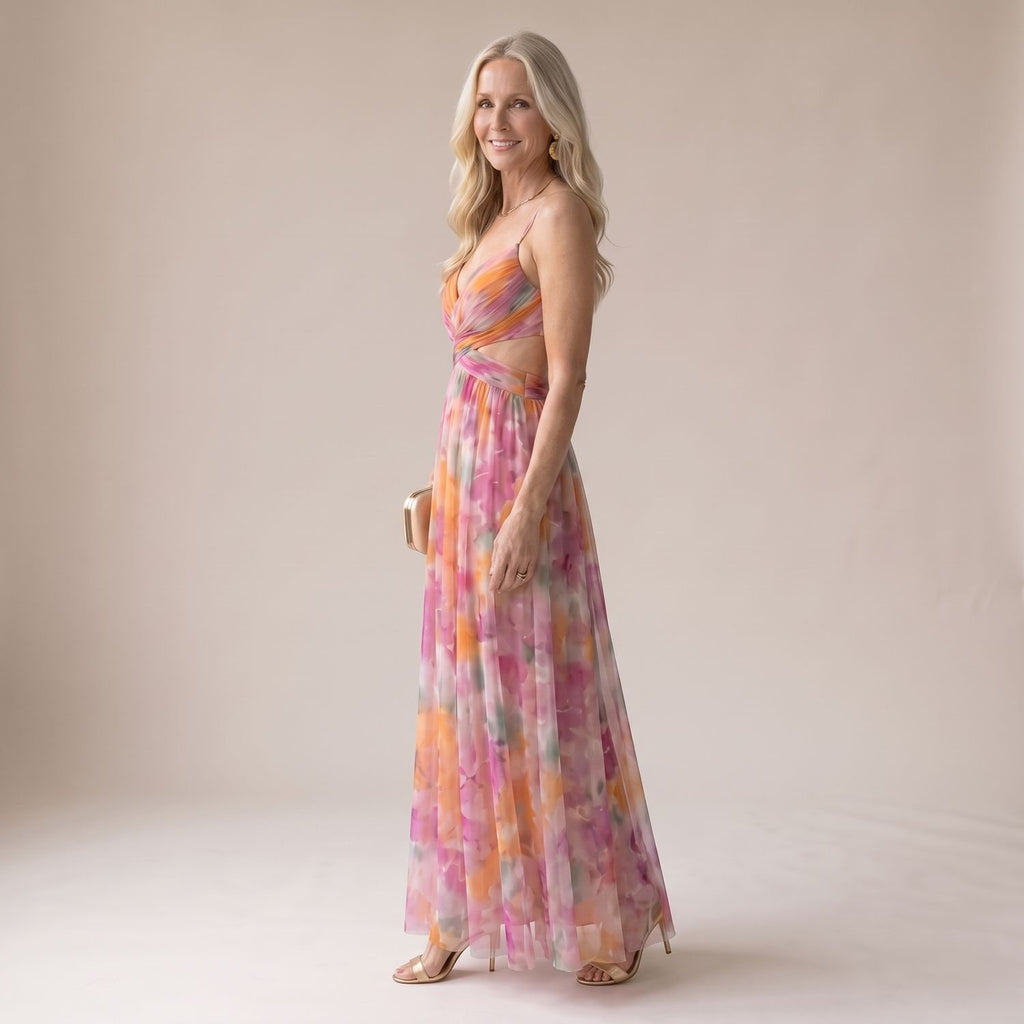 Women's Floral Spaghetti-Strap Wrap Bodice Maxi Dress