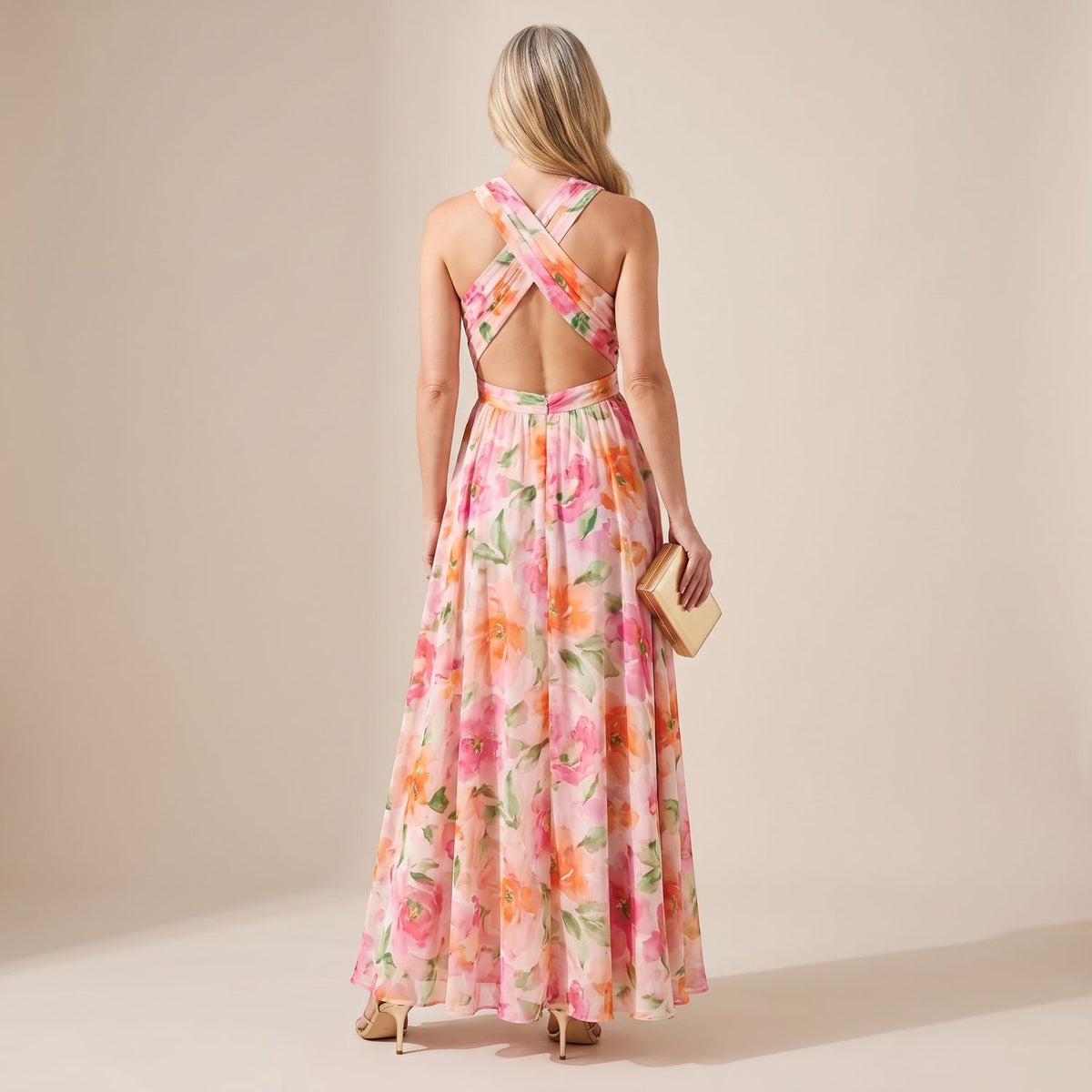 Women's Floral Spaghetti-Strap Wrap Bodice Maxi Dress