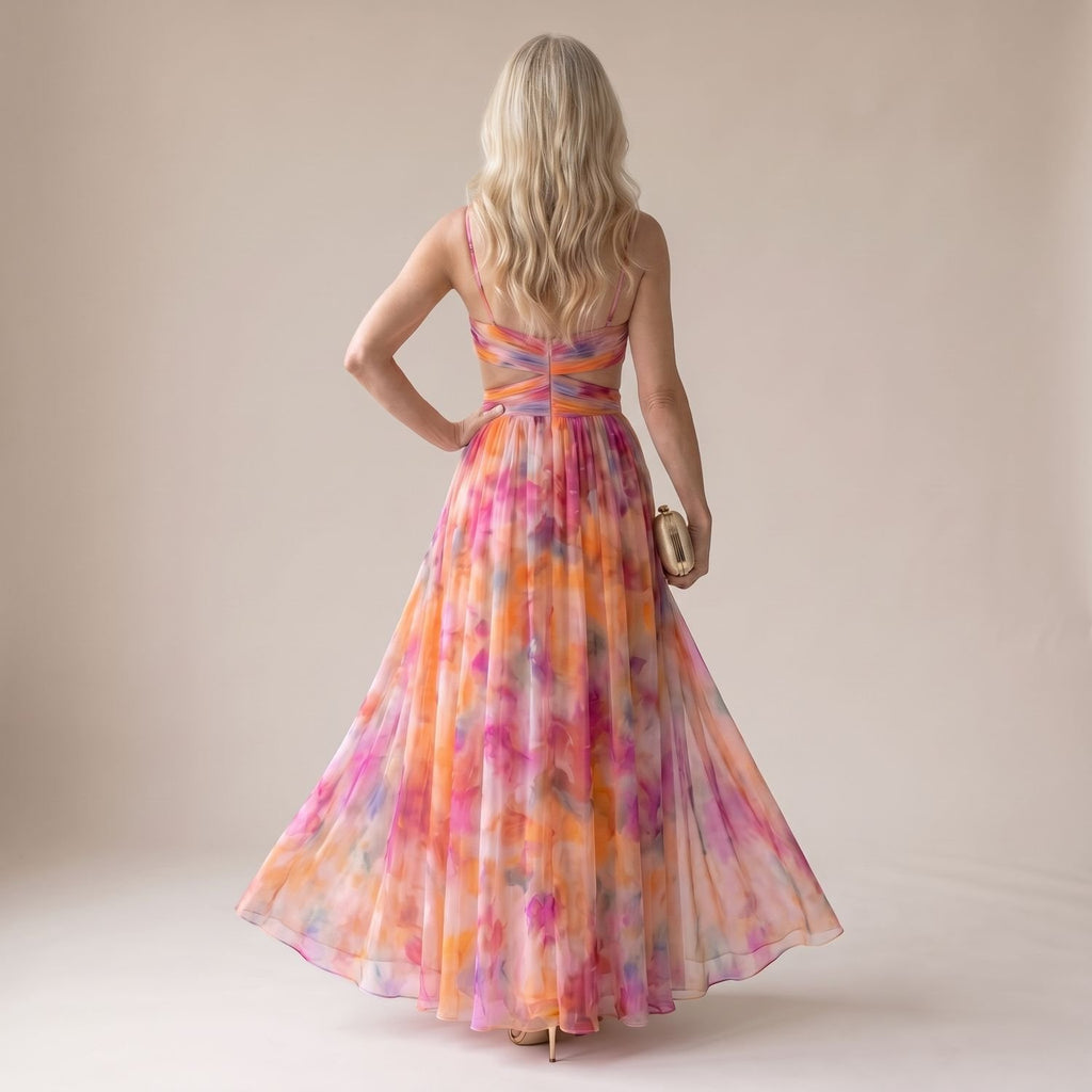Women's Floral Spaghetti-Strap Wrap Bodice Maxi Dress