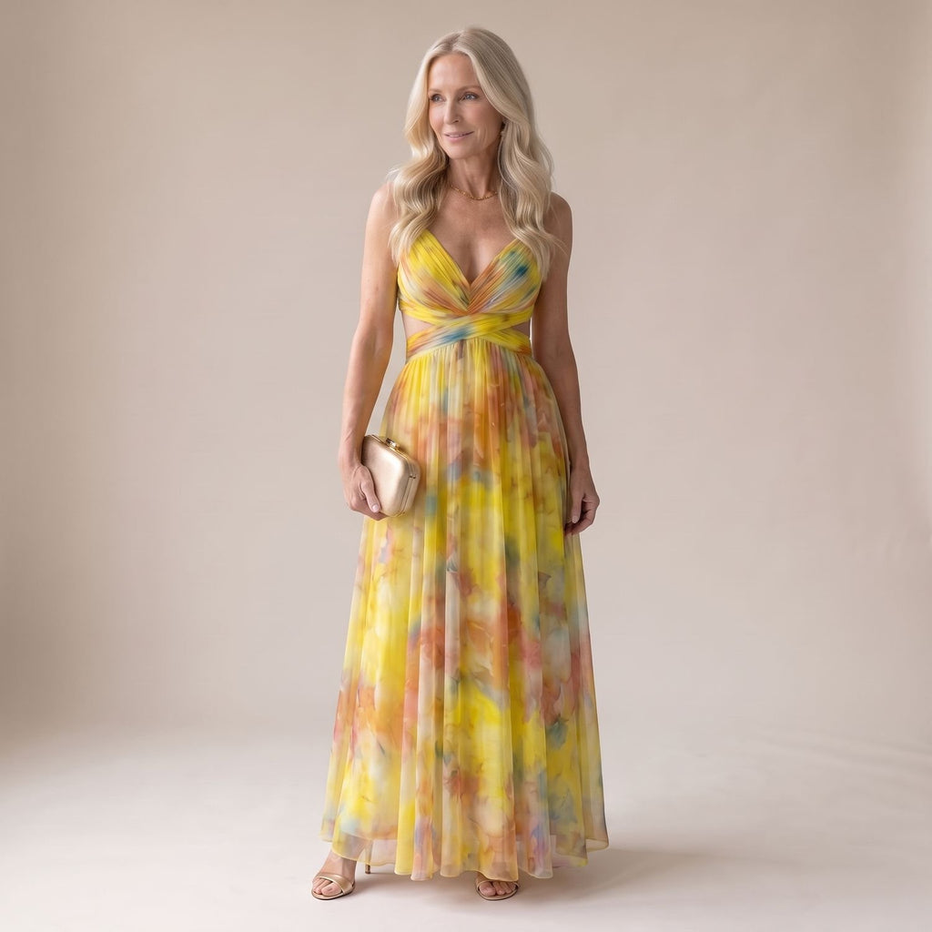 Women's Floral Spaghetti-Strap Wrap Bodice Maxi Dress