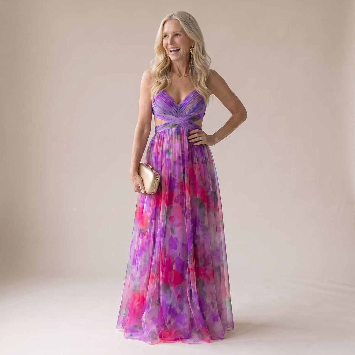 Women's Floral Spaghetti-Strap Wrap Bodice Maxi Dress - Pink