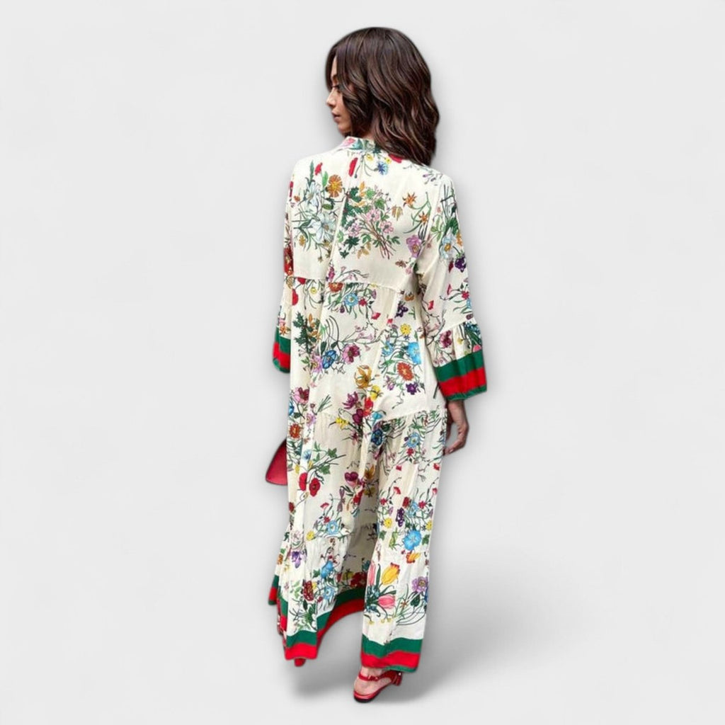 Women's Floral Tiered Bell-Sleeve Boho Maxi Dress