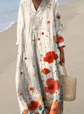 Women's Floral V-Neck Long-Sleeve Maxi Fall Dress - Multicolor