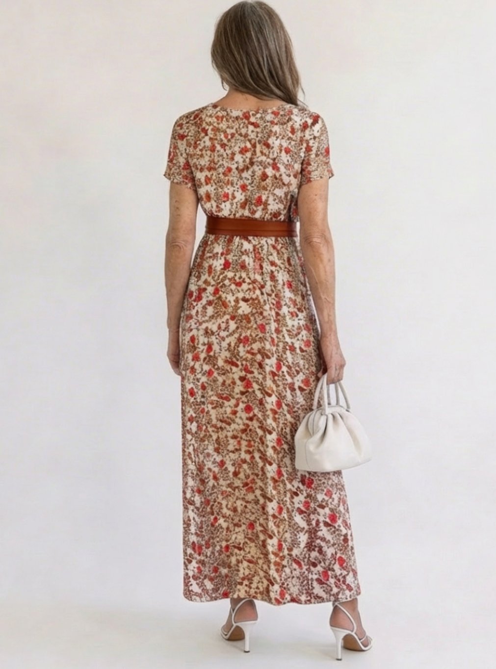 Women's Floral V-Neck Short-Sleeve Maxi Dress
