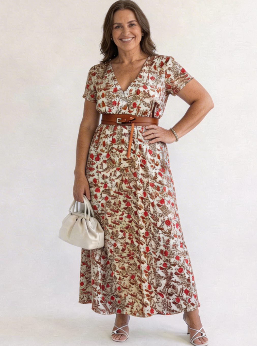 Women's Floral V-Neck Short-Sleeve Maxi Dress