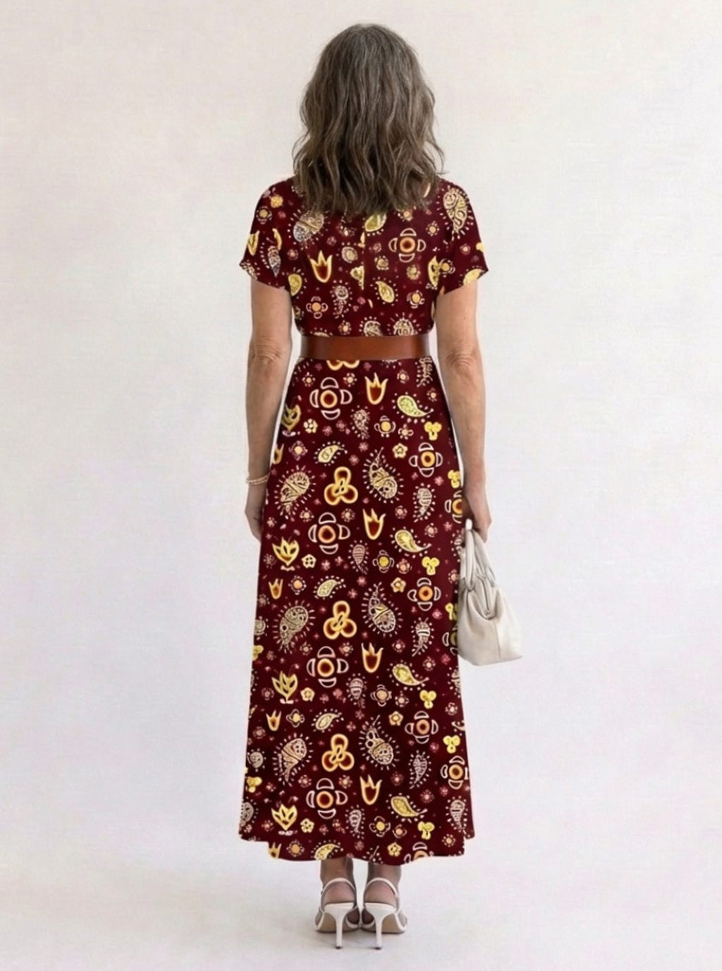 Women's Floral V-Neck Short-Sleeve Maxi Dress