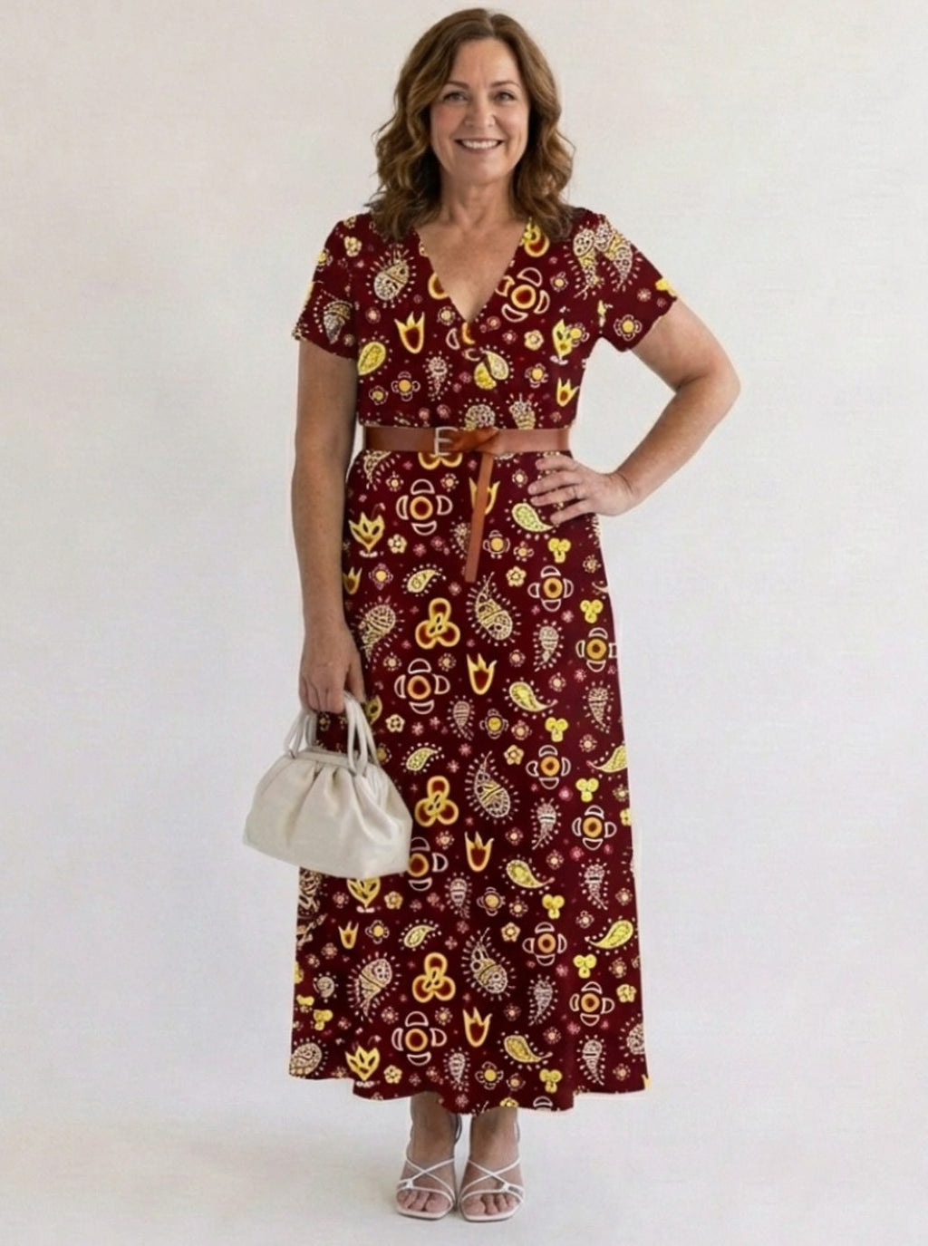Women's Floral V-Neck Short-Sleeve Maxi Dress