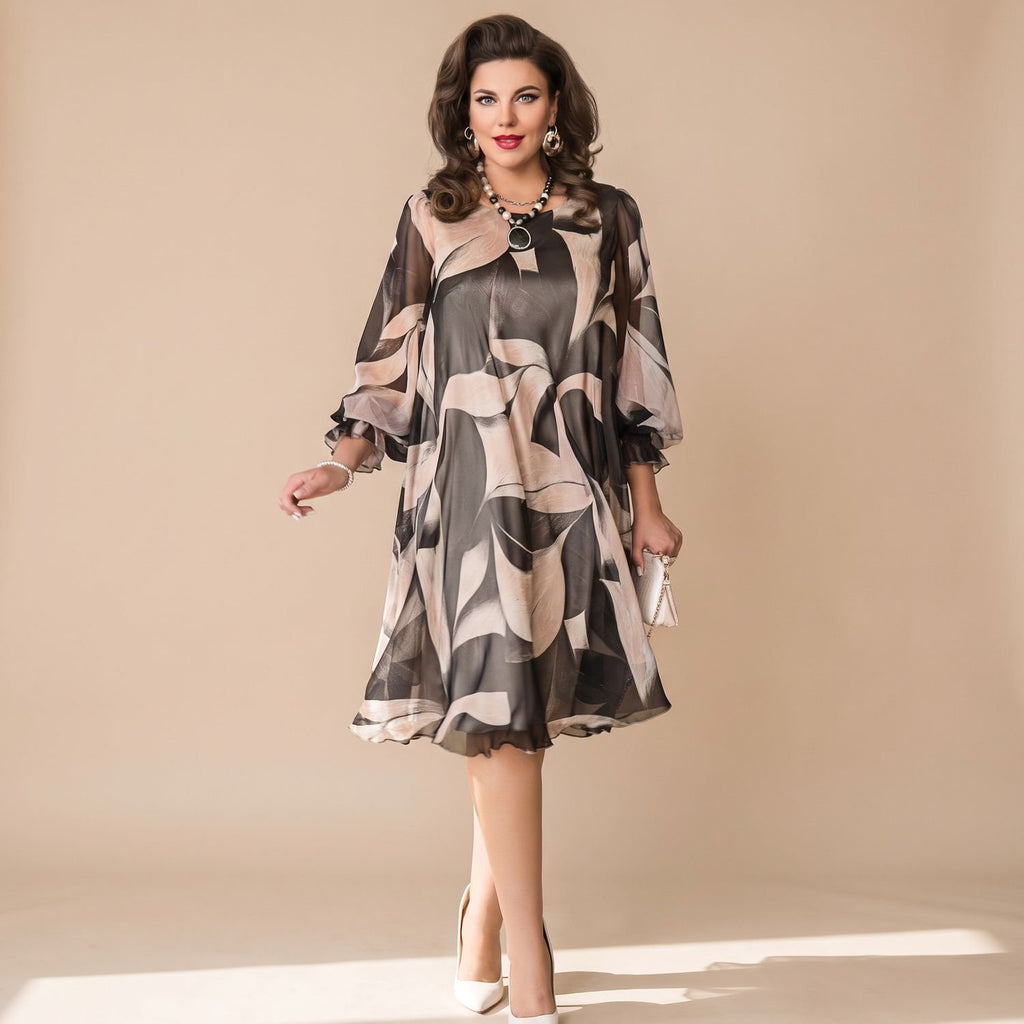 Women's Flowy Abstract-Print Midi Party Dress