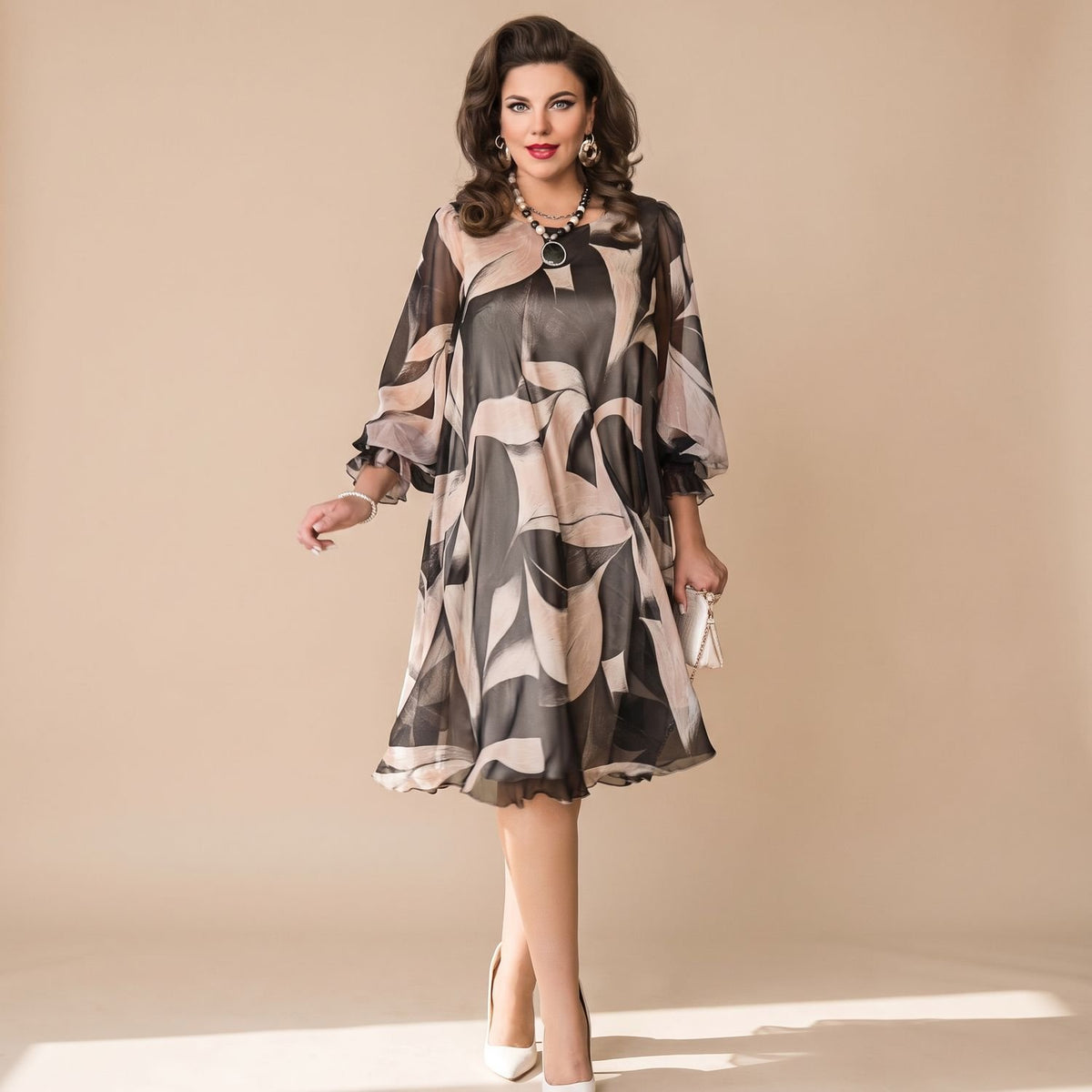 Women's Flowy Abstract-Print Midi Party Dress