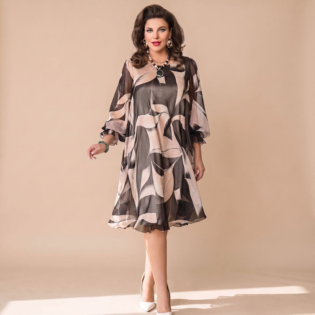 Women's Flowy Abstract-Print Midi Party Dress