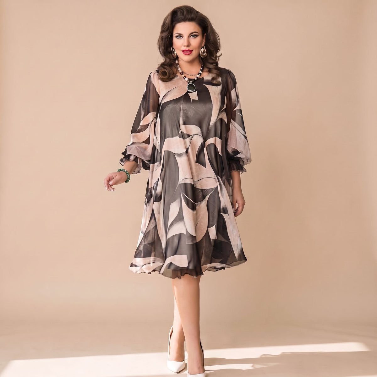 Women's Flowy Abstract-Print Midi Party Dress