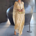 Women's Flowy Batwing Maxi Long Sleeve Dress Round Neck - Yellow