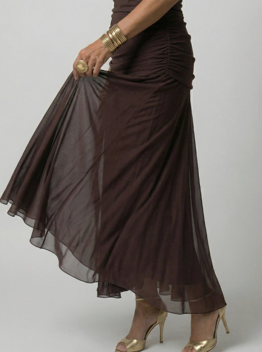 Women's Flowy Midi Dress Off-Shoulder Draped V-Neck Chiffon