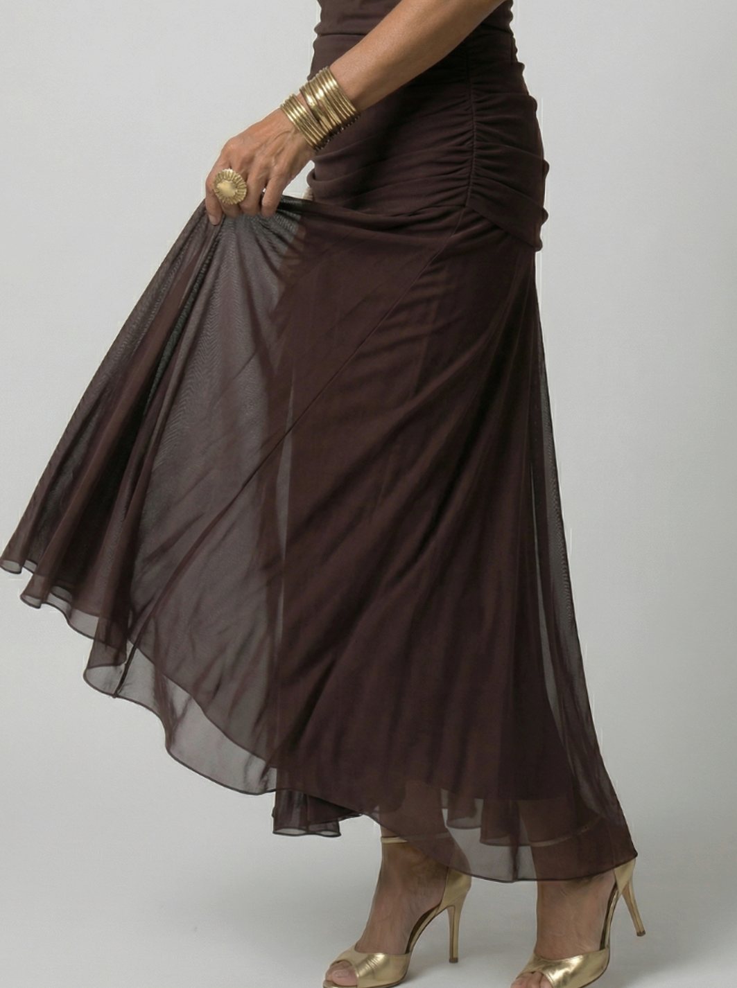 Women's Flowy Midi Dress Off-Shoulder Draped V-Neck Chiffon