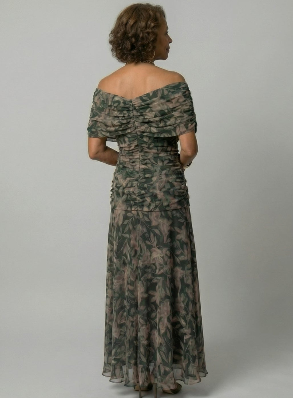 Women's Flowy Midi Dress Off-Shoulder Draped V-Neck Chiffon