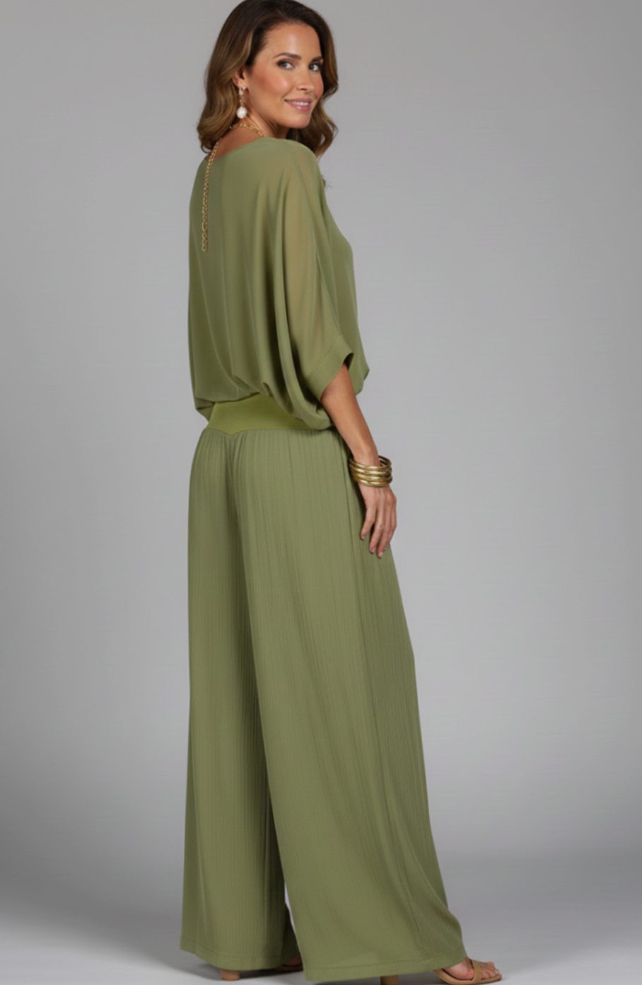 Women's Flowy Wide-Leg Two-Piece Blouson Top Set