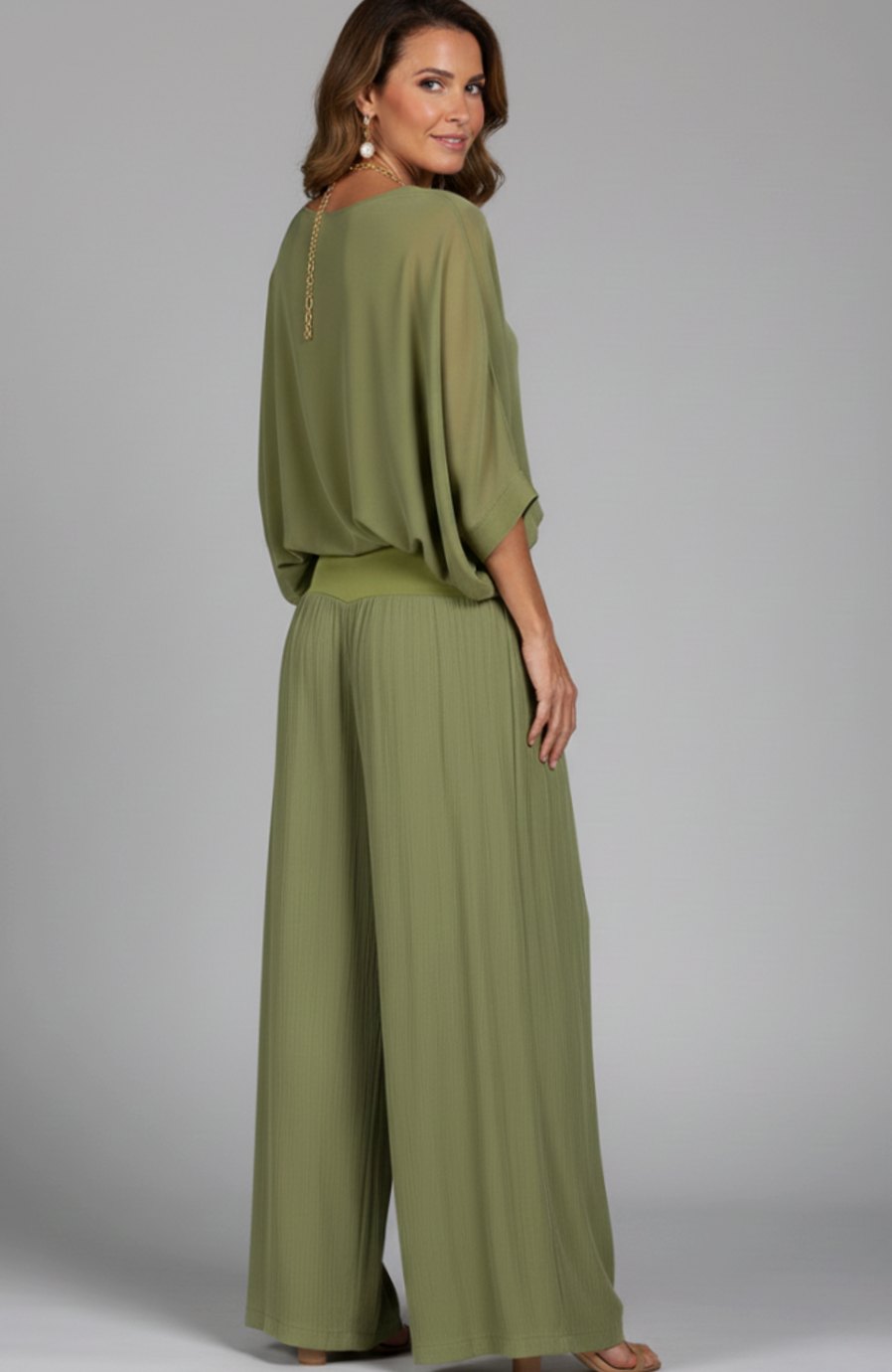 Women's Flowy Wide-Leg Two-Piece Blouson Top Set
