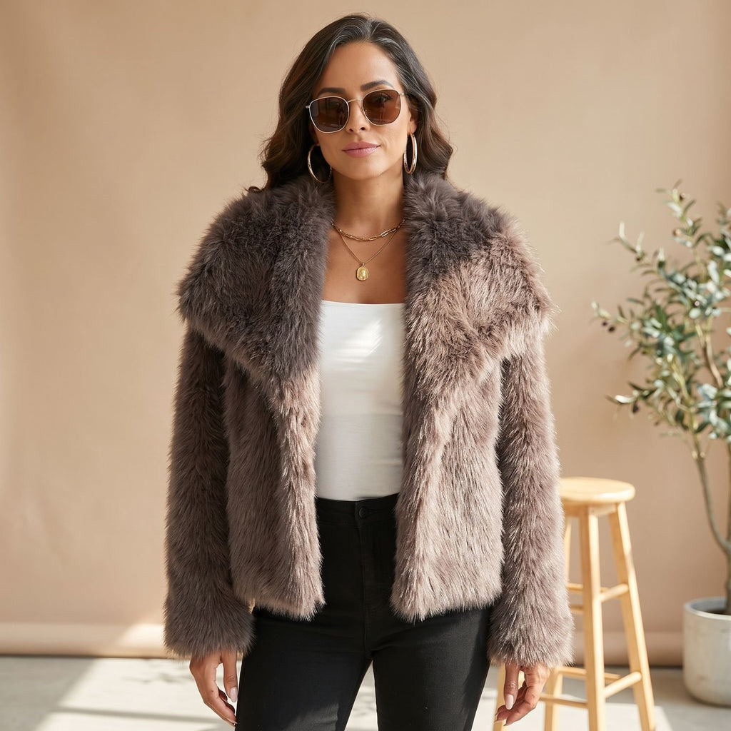 Women's Fluffy Faux Fur Jacket Oversized Lapel Coat