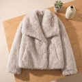 Women's Fluffy Faux Fur Jacket Oversized Lapel Coat - Beige