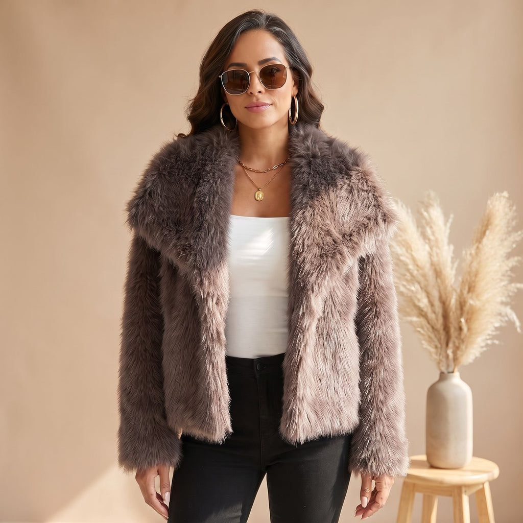 Women's Fluffy Faux Fur Jacket Oversized Lapel Coat