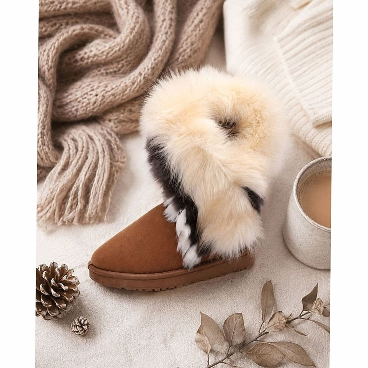 Women's Fluffy Fur-Trim Slip-On Winter Snow Boots