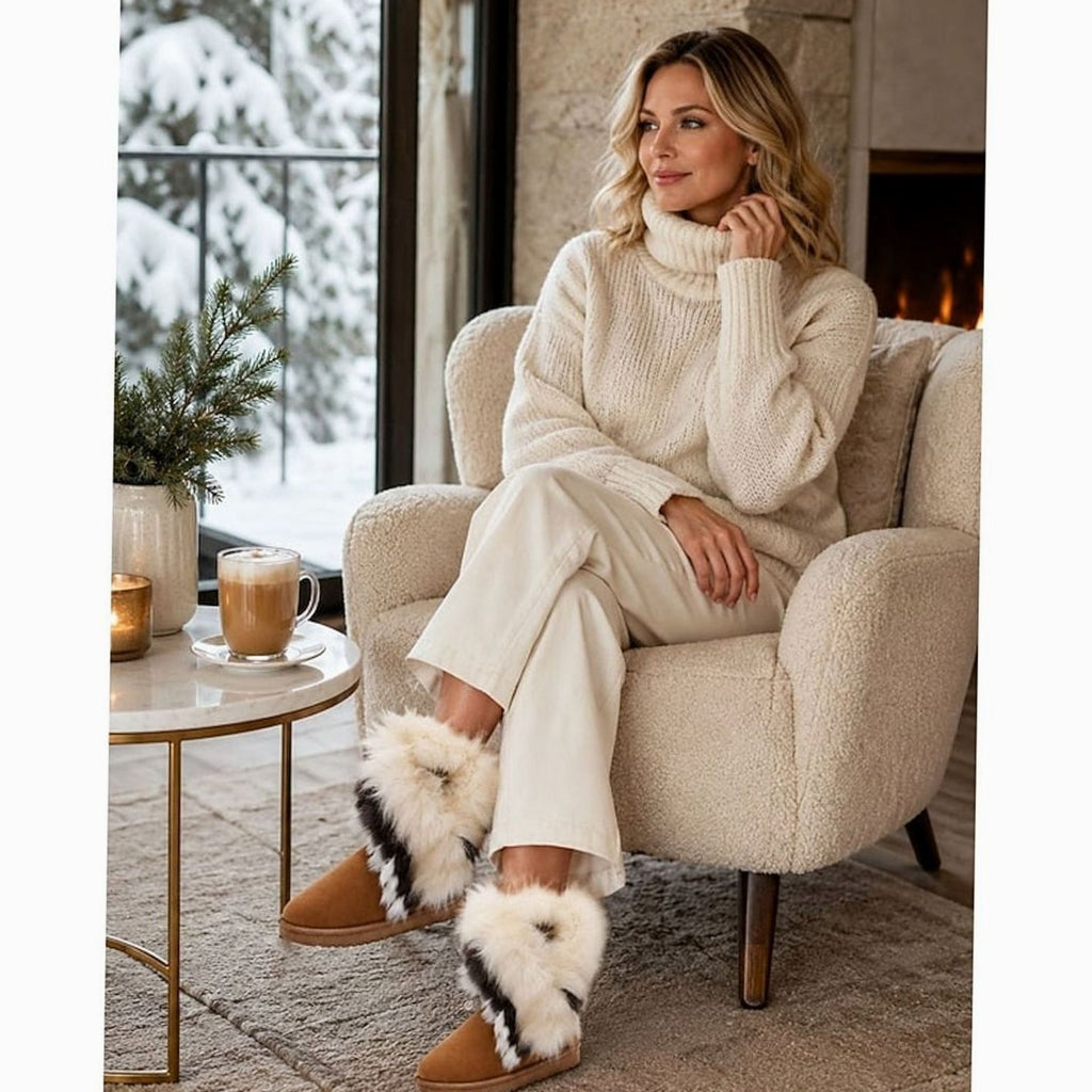 Women's Fluffy Fur-Trim Slip-On Winter Snow Boots