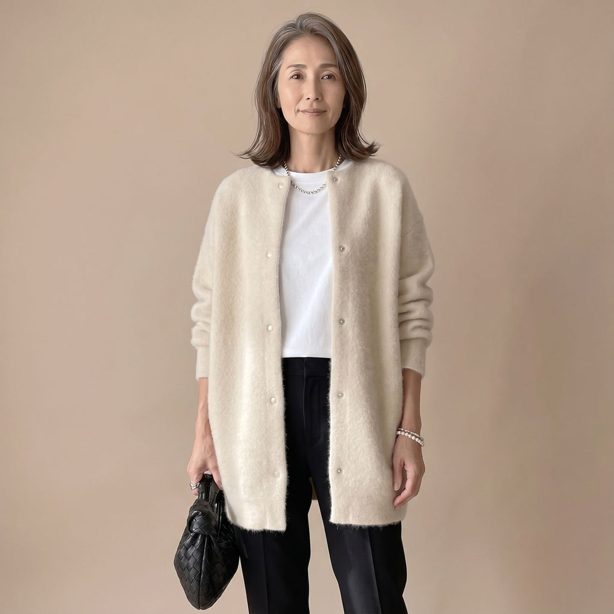 Women's Fluffy Oversized Snap-Button Knit Cardigan