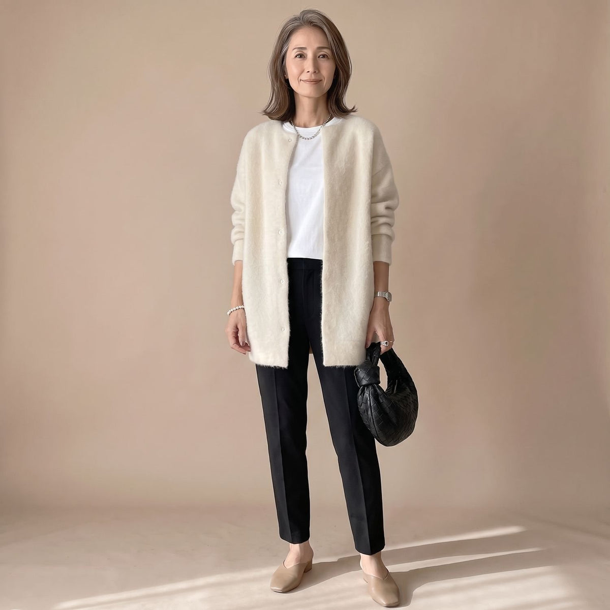 Women's Fluffy Oversized Snap-Button Knit Cardigan